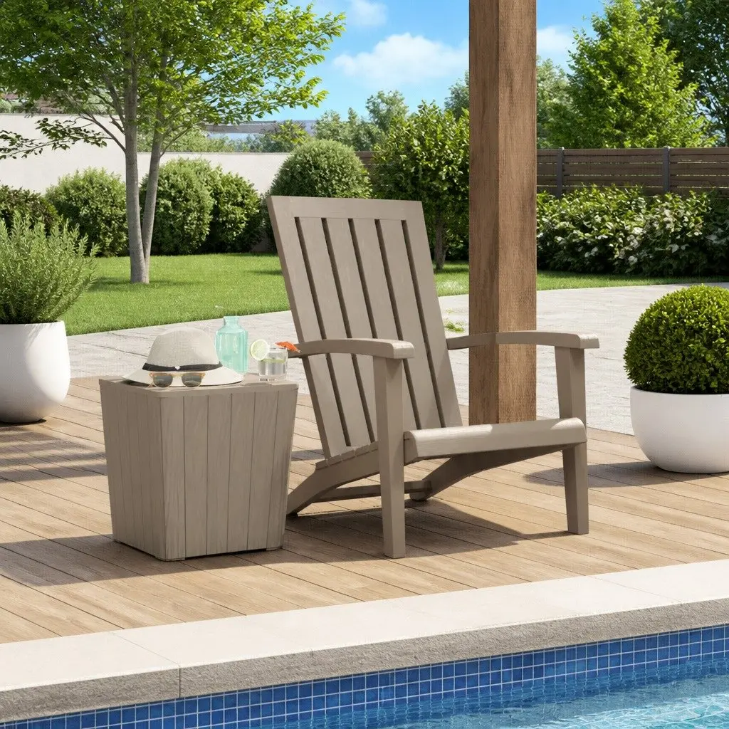 Adirondack Chair Polypropylene Outdoor Garden Lounge Seating Light Brown