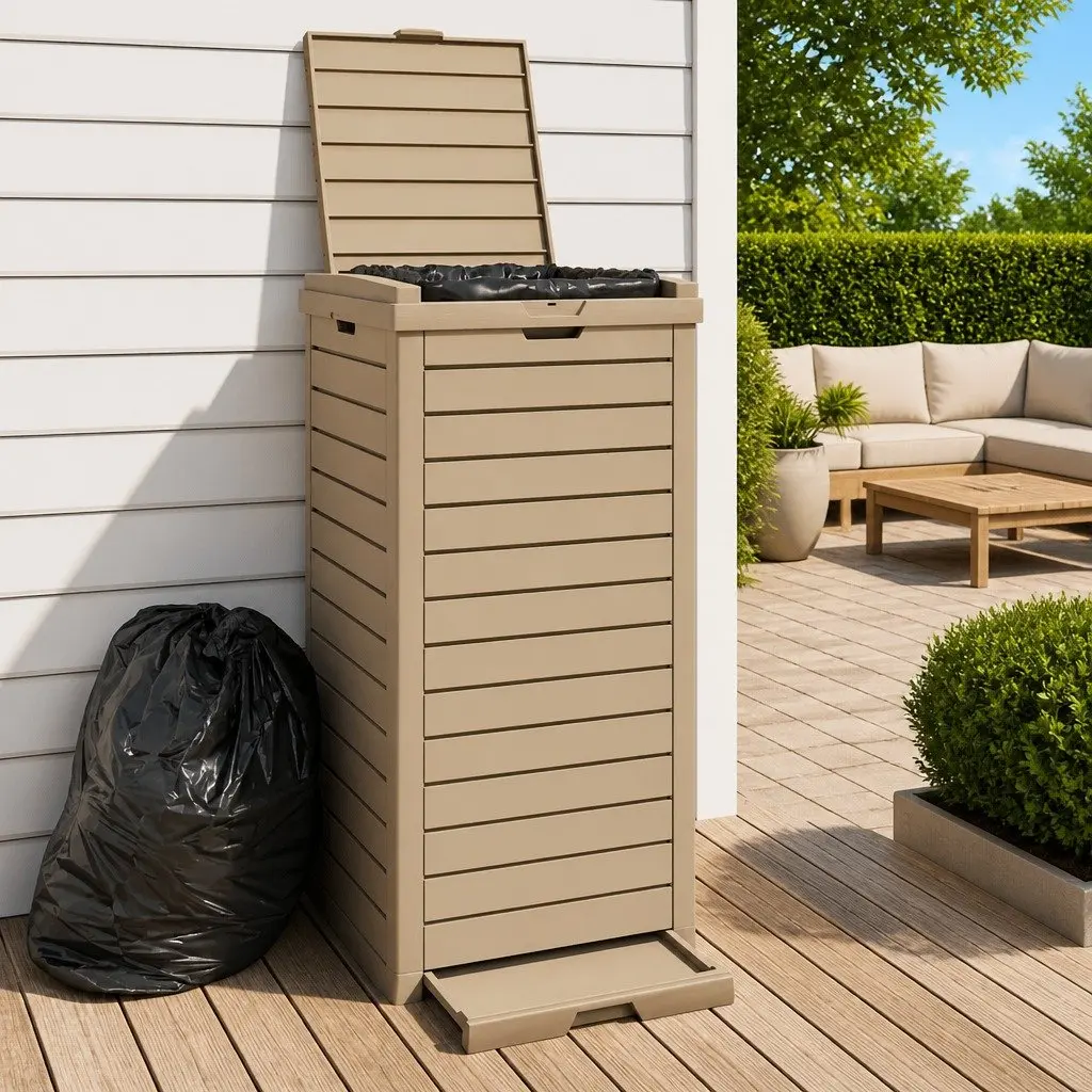 Brown Double Lid Outdoor Garbage Bin 118L Polypropylene