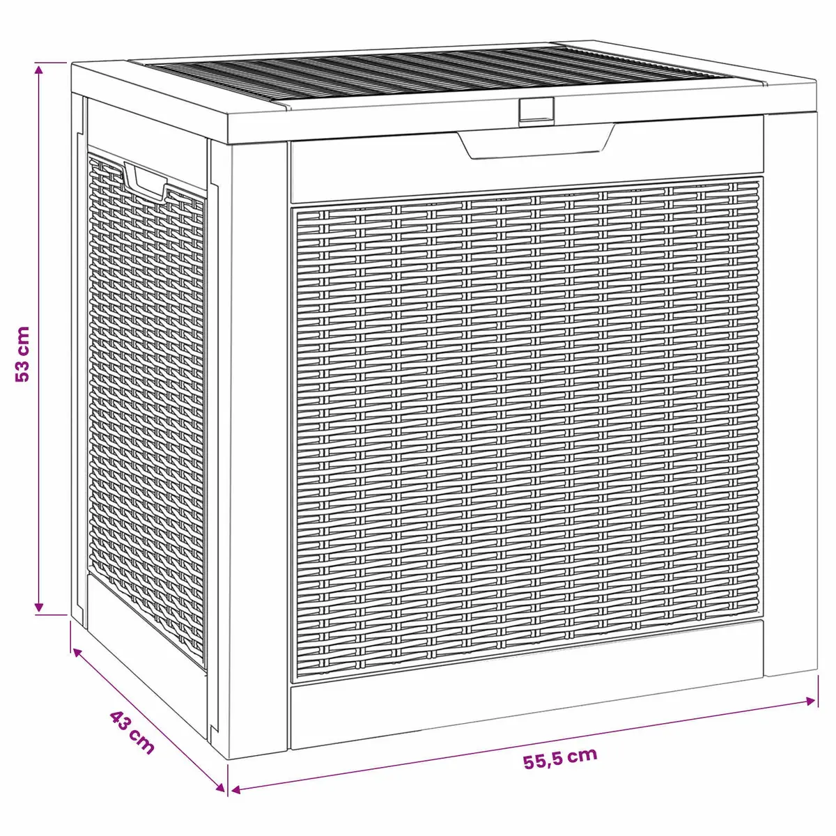 Garden Storage Box Black Outdoor Rattan Design Polypropylene 55.5x43x53cm