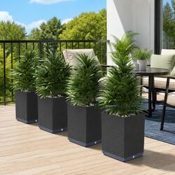 Durable Black Square Planter Pots Set of 4 for Gardens 30x30x37cm
