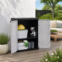 Durable Grey and Black Outdoor Storage Cabinet with Lockable Doors