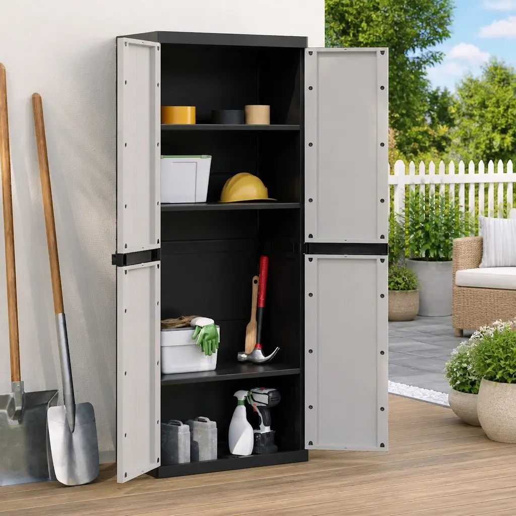 Lockable Outdoor Storage Cabinet in Grey and Black