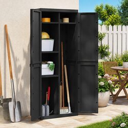 Durable Black Outdoor Storage Cabinet 65x37x165 cm