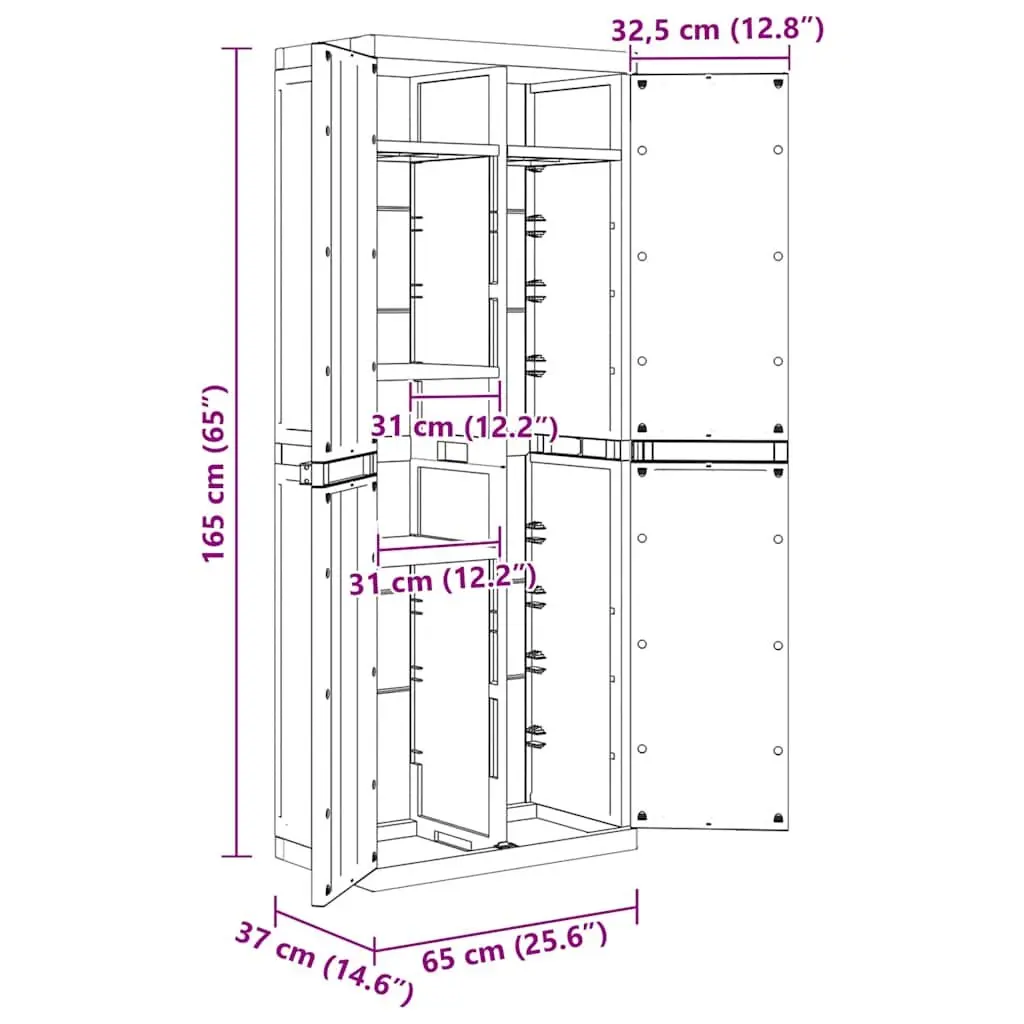Outdoor Storage Cabinet Polypropylene 65x37x165 cm Black