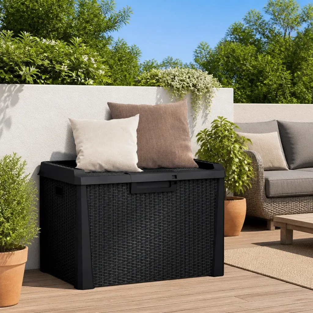 Outdoor Storage Box Polypropylene 125L Anthracite Rattan Look Weather Resistant