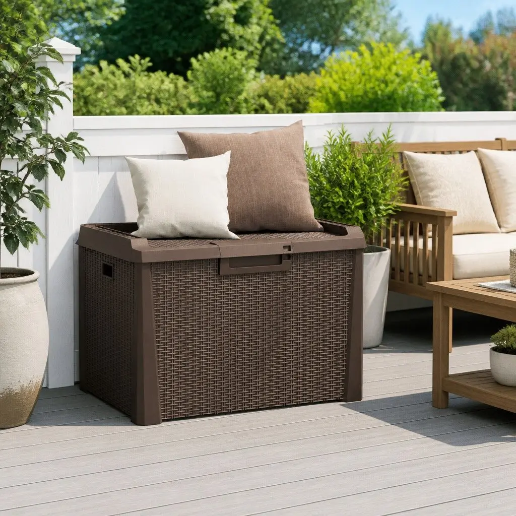 Brown Rattan Look Garden Storage Box 125L
