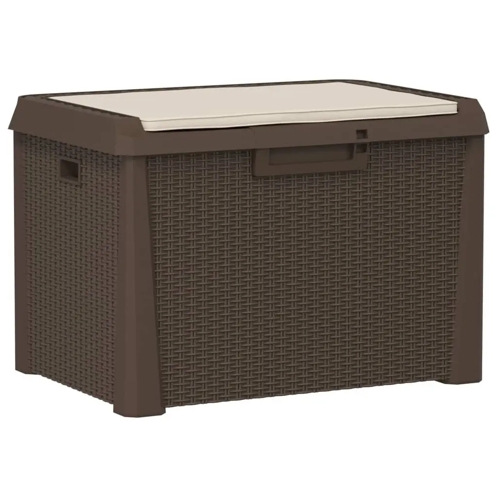 Garden Storage Box with Seat Cushion 125L Outdoor Patio Rattan Look Brown