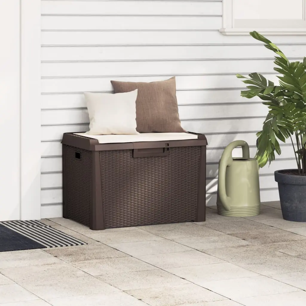 Garden Storage Box with Seat Cushion 125L Outdoor Patio Rattan Look Brown
