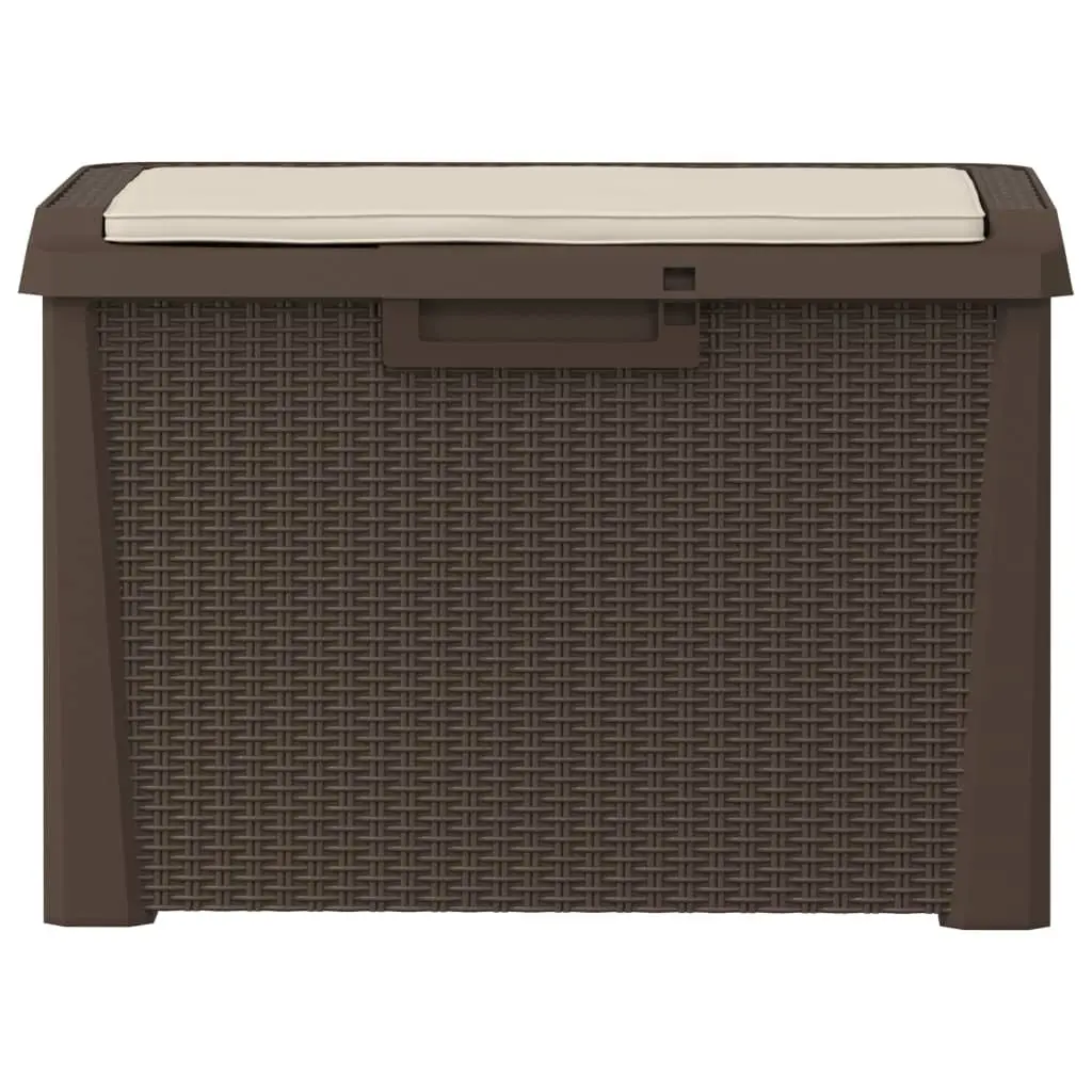 Garden Storage Box with Seat Cushion 125L Outdoor Patio Rattan Look Brown