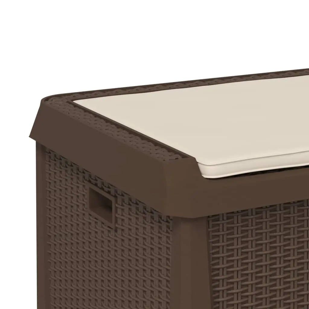 Garden Storage Box with Seat Cushion 125L Outdoor Patio Rattan Look Brown