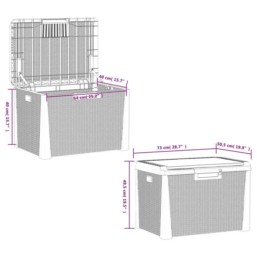 Garden Storage Box with Seat Cushion 125L Outdoor Patio Rattan Look Brown