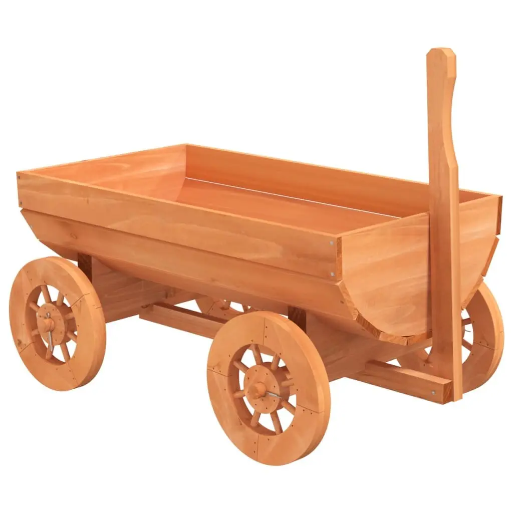 Garden Wagon Solid Fir Wood Planter Cart with Wheels Handle Brown