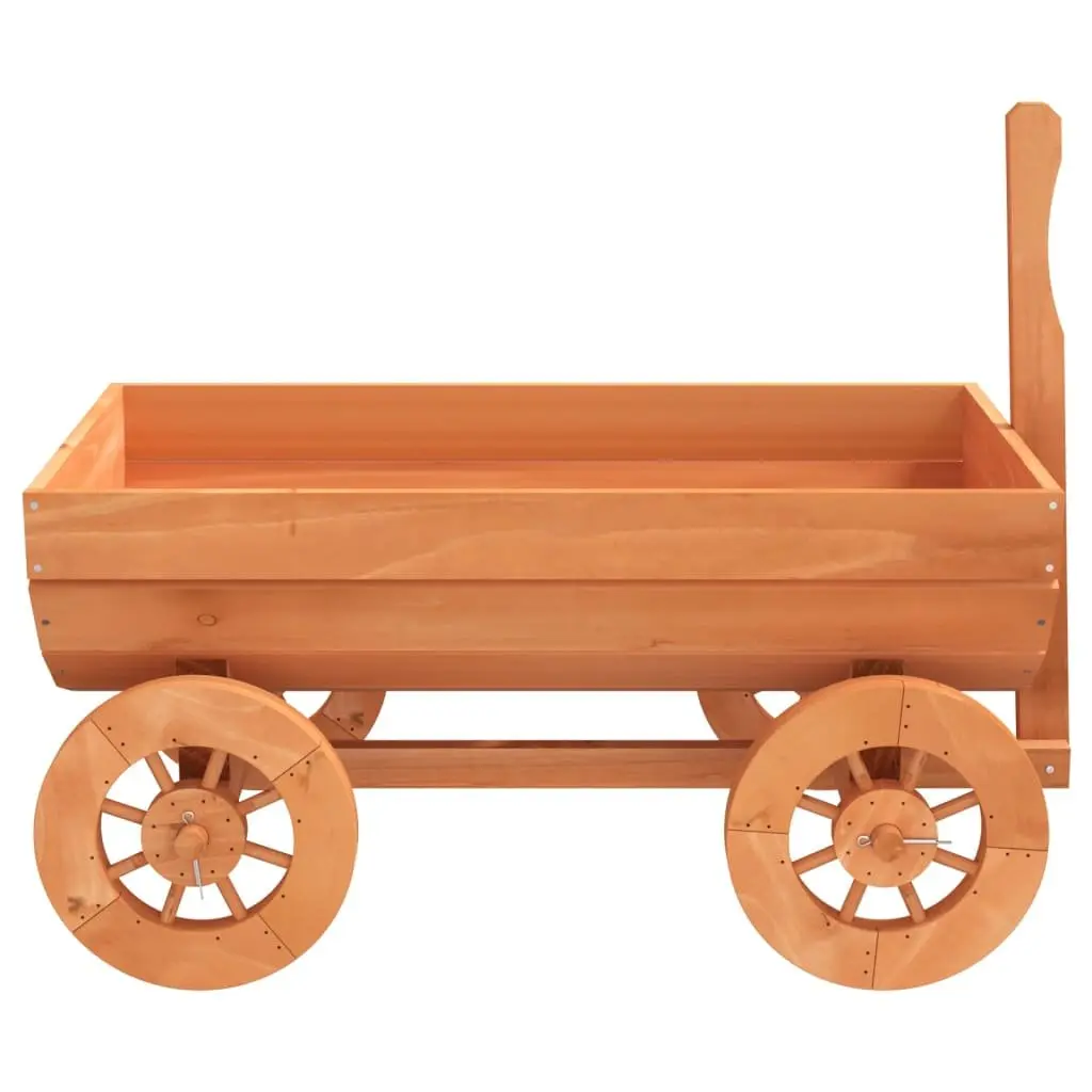 Garden Wagon Solid Fir Wood Planter Cart with Wheels Handle Brown