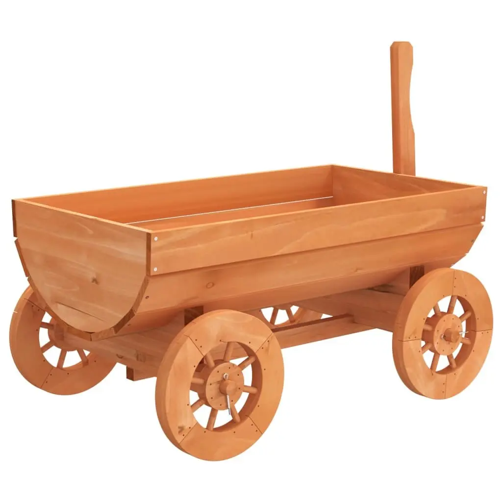 Garden Wagon Solid Fir Wood Planter Cart with Wheels Handle Brown