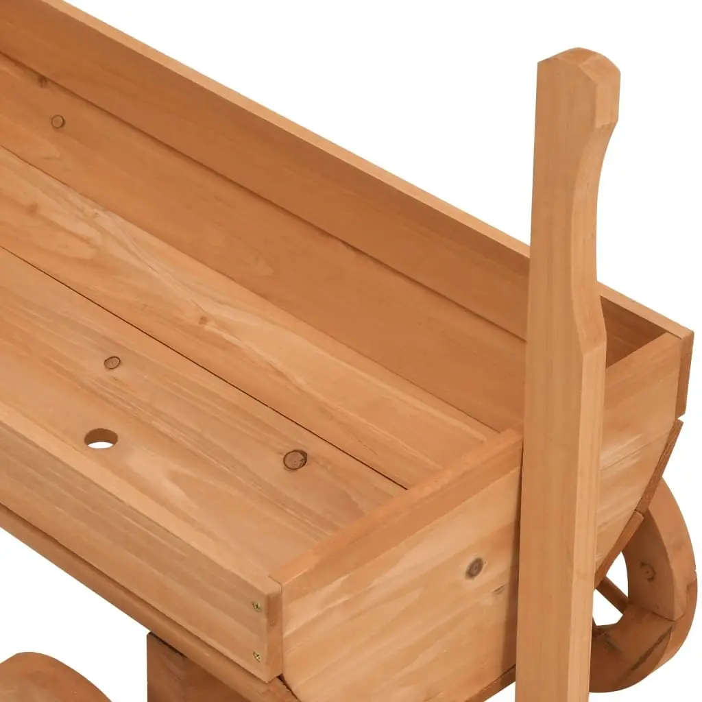 Garden Wagon Solid Fir Wood Planter Cart with Wheels Handle Brown