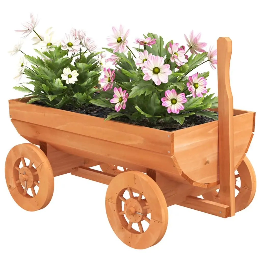 Garden Wagon Solid Fir Wood Planter Cart with Wheels Handle Brown