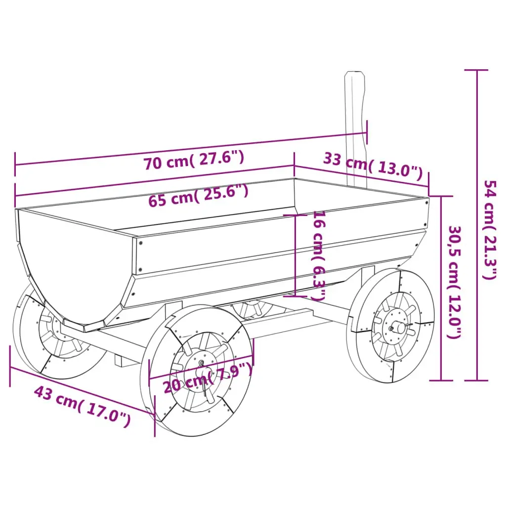Garden Wagon Solid Fir Wood Planter Cart with Wheels Handle Brown