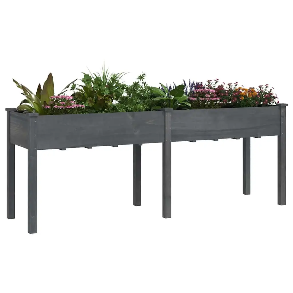 Wooden Planter Box Solid Fir Wood 203 x 53 x 76 cm Grey