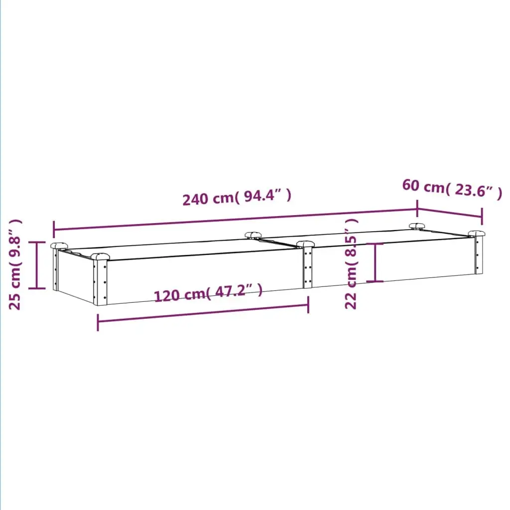 Solid Wood Raised Garden Bed with Liner 240x60x25cm