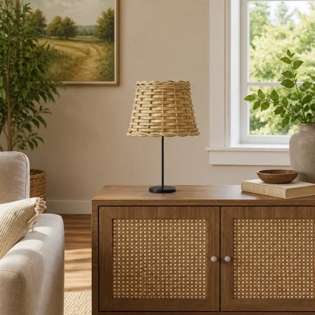 Brown Wicker Lamp Shade Ceiling or Table Light Fixture