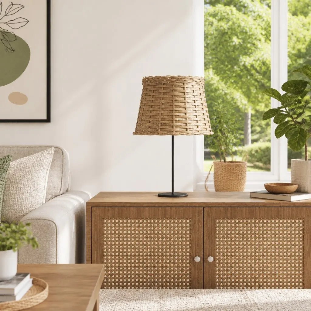 Brown Wicker Lamp Shade Ceiling Light Pendant Ø25x17cm