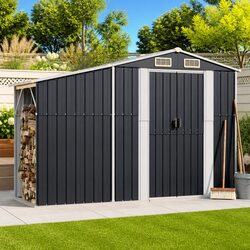 Durable Anthracite Galvanised Steel Garden Shed 277x93x179cm
