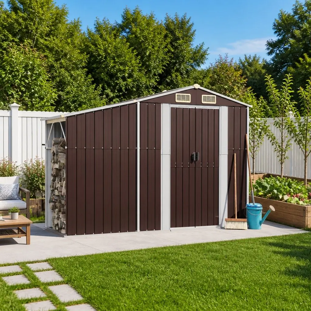 Brown Galvanised Steel Garden Shed for Storage