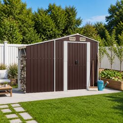 Durable Brown Galvanised Steel Garden Shed for Storage