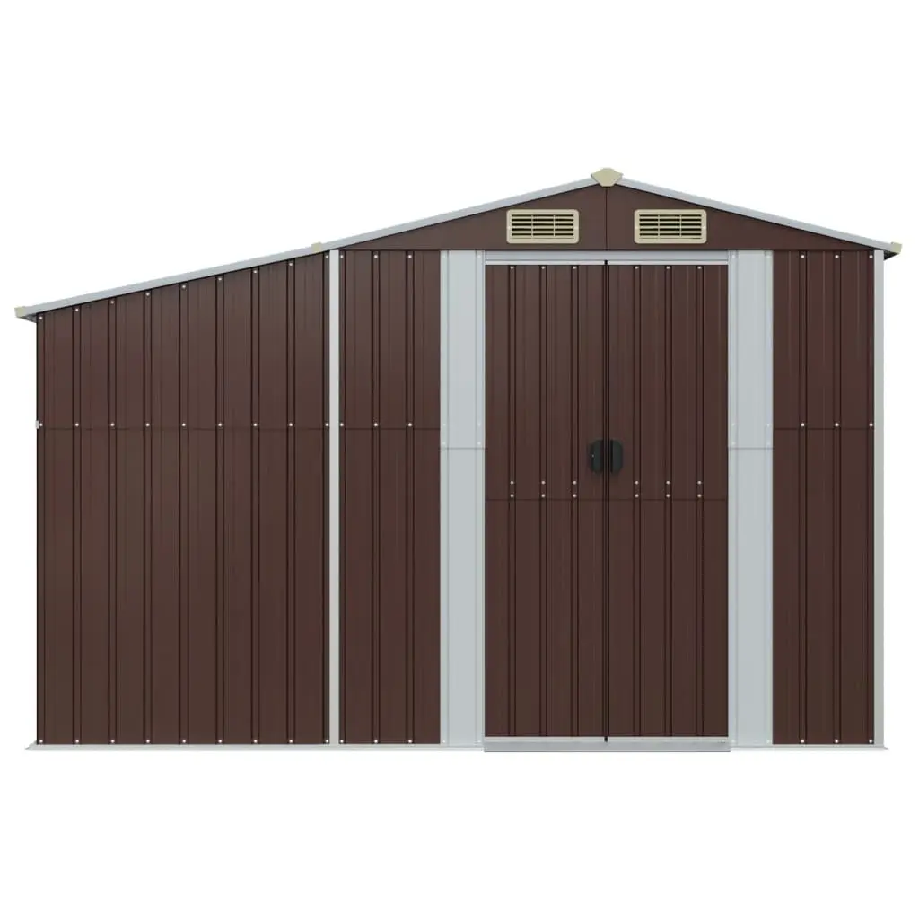 Garden Shed Galvanised Steel 277x93x179 cm Brown Outdoor Storage Tool House