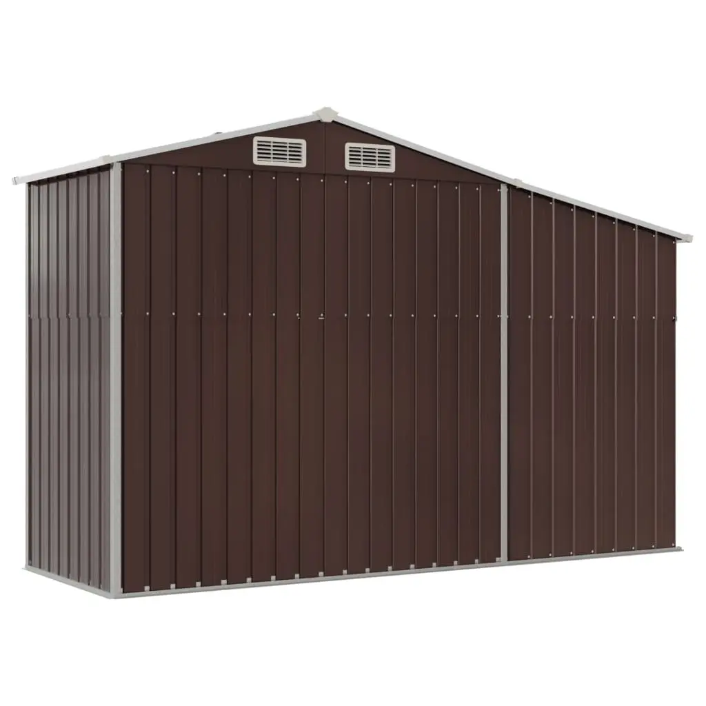 Garden Shed Galvanised Steel 277x93x179 cm Brown Outdoor Storage Tool House
