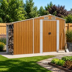 Brown Galvanised Steel Garden Shed 277x93x179 cm