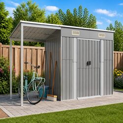 Sturdy Grey Garden Shed with Extended Roof Storage
