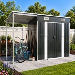 Sturdy Anthracite Garden Shed with Extended Roof 277x107x181cm