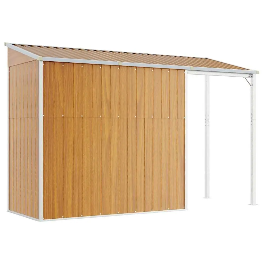 Outdoor Tool Shed with Extended Roof in Brown