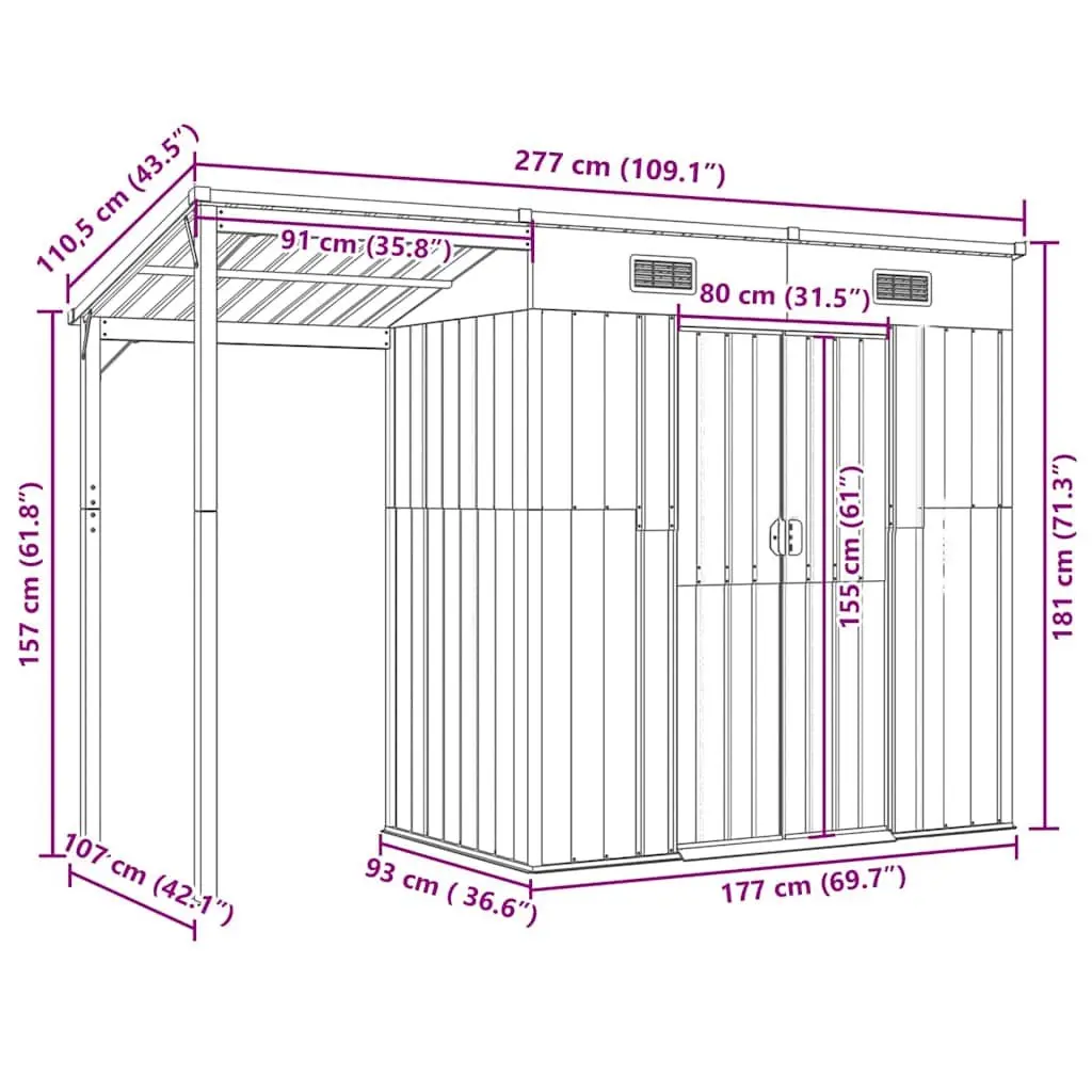 Outdoor Tool Shed with Extended Roof in Brown