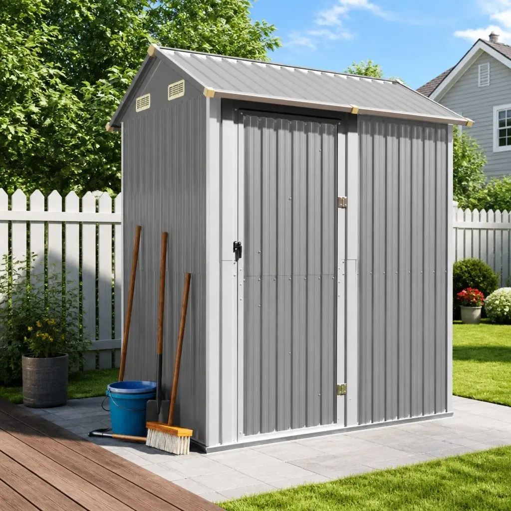 Grey Garden Shed 192x152.5x237cm for Outdoor Storage