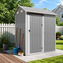 Durable Grey Garden Shed 192x152.5x237cm for Outdoor Storage