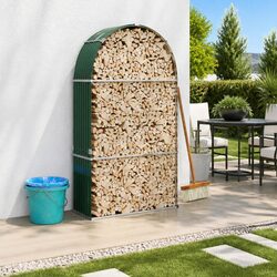 Sturdy Green Steel Log Holder for Firewood Storage