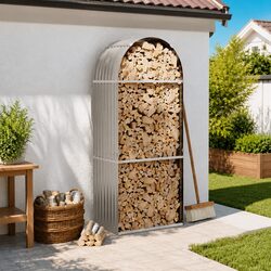 Durable Grey Steel Log Holder for Firewood Storage