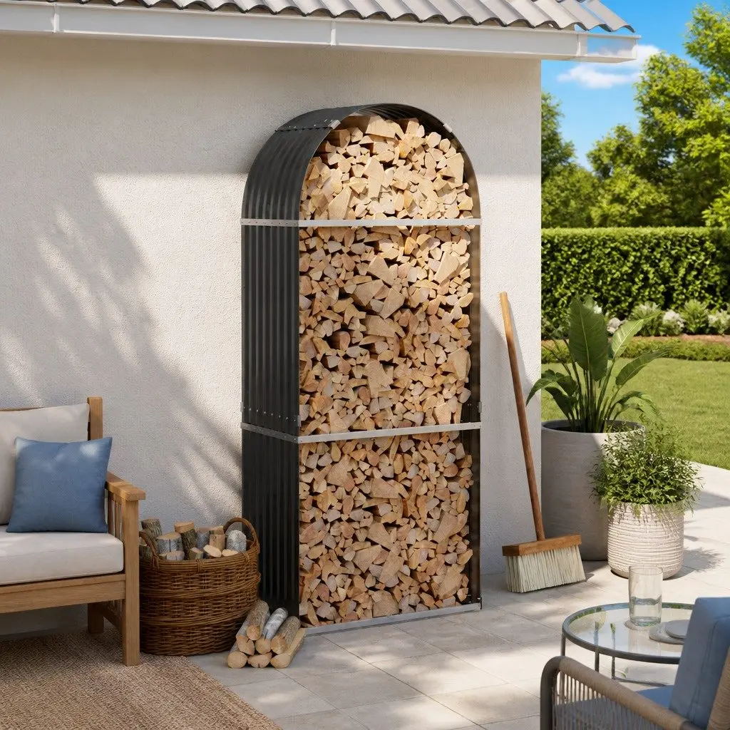 Log Holder Anthracite Steel Fireplace Wood Storage Rack Indoor Outdoor