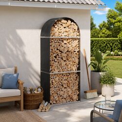 Heavy-Duty Anthracite Steel Log Holder for Firewood
