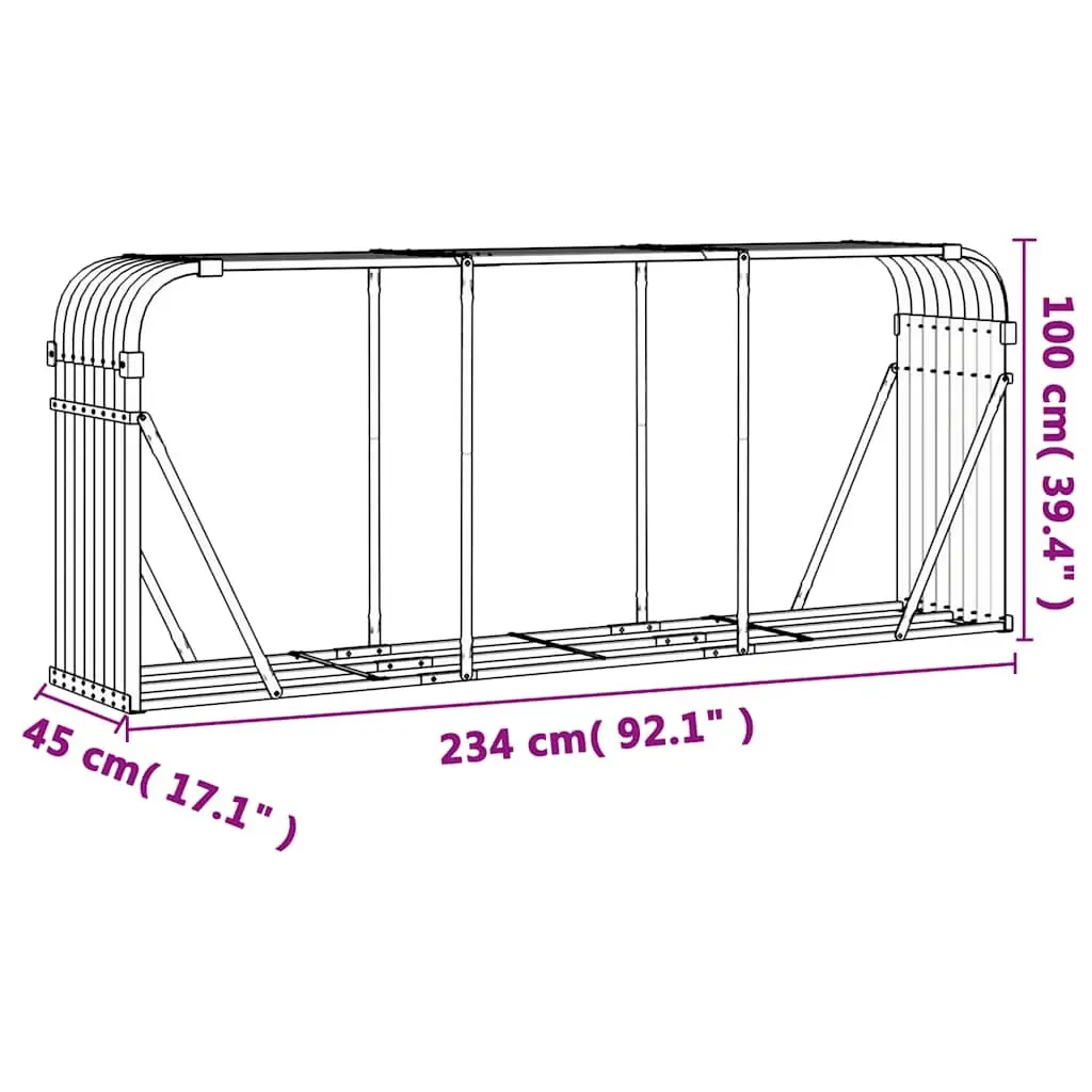 Log Holder Anthracite Galvanised Steel Fireplace Wood Storage Rack 234x45x100cm