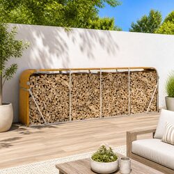 Durable Wood Look Steel Log Holder for Indoor and Outdoor Use