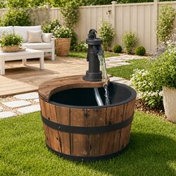 Brown Wooden Water Fountain with Electric Pump for Gardens