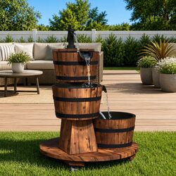 Wheeled Garden Water Fountain with Solid Wood Design