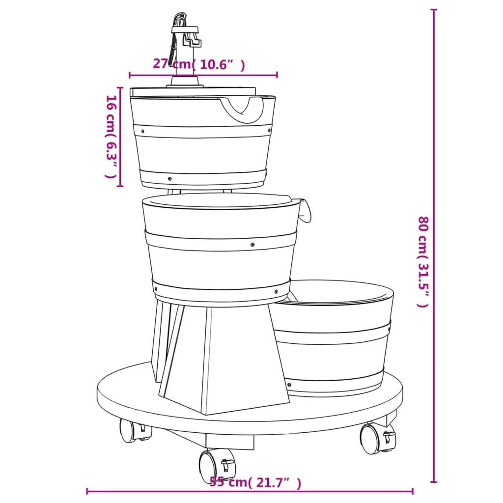 Water Fountain Solid Fir Wood 55x55x80cm Brown Outdoor Patio Garden Decor