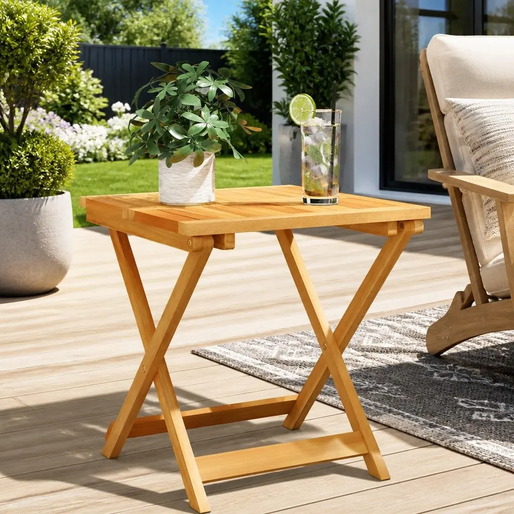 Brown Acacia Folding Garden Table 50x50x50 cm