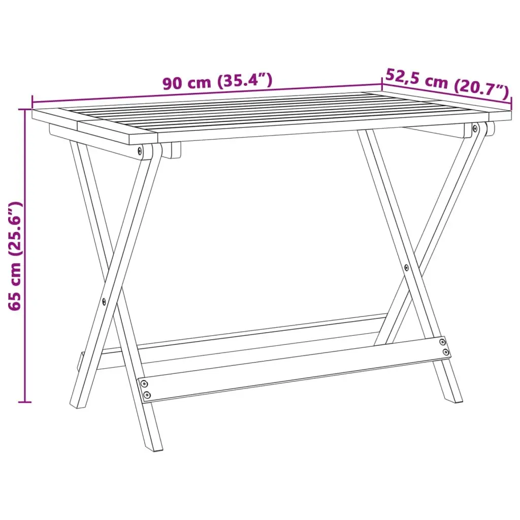 Folding Garden Table Solid Wood Acacia 90x52.5x65cm Brown