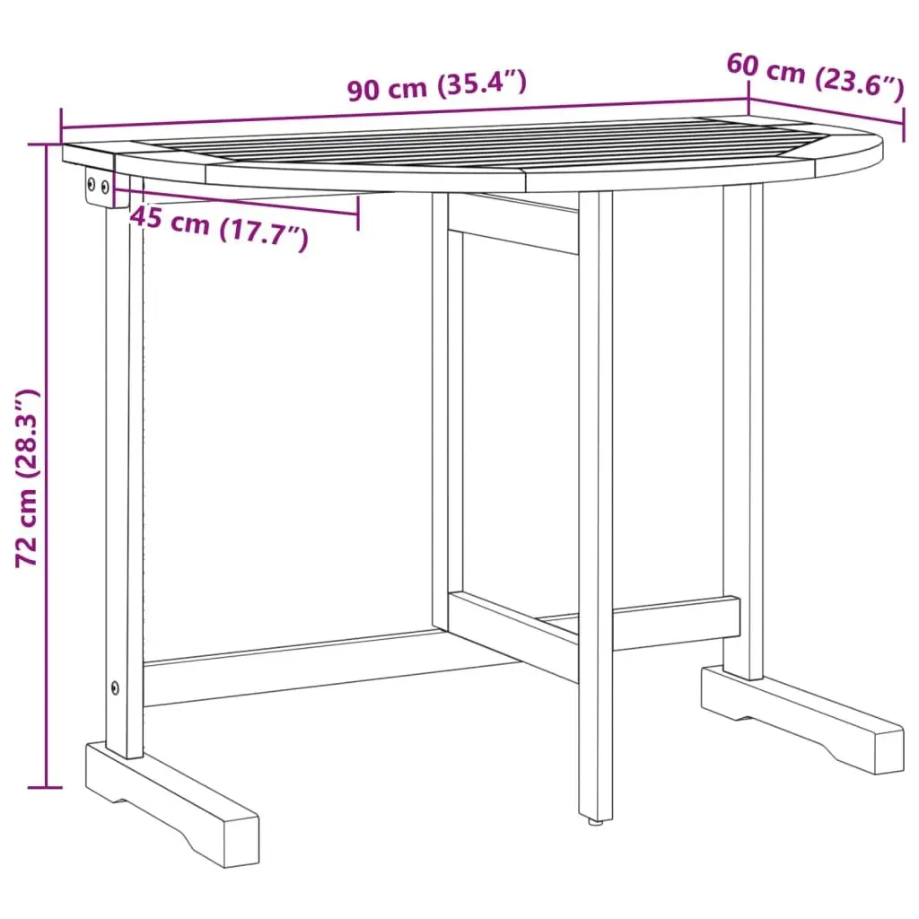 Folding Balcony Table 90x60x72cm for Outdoor Use