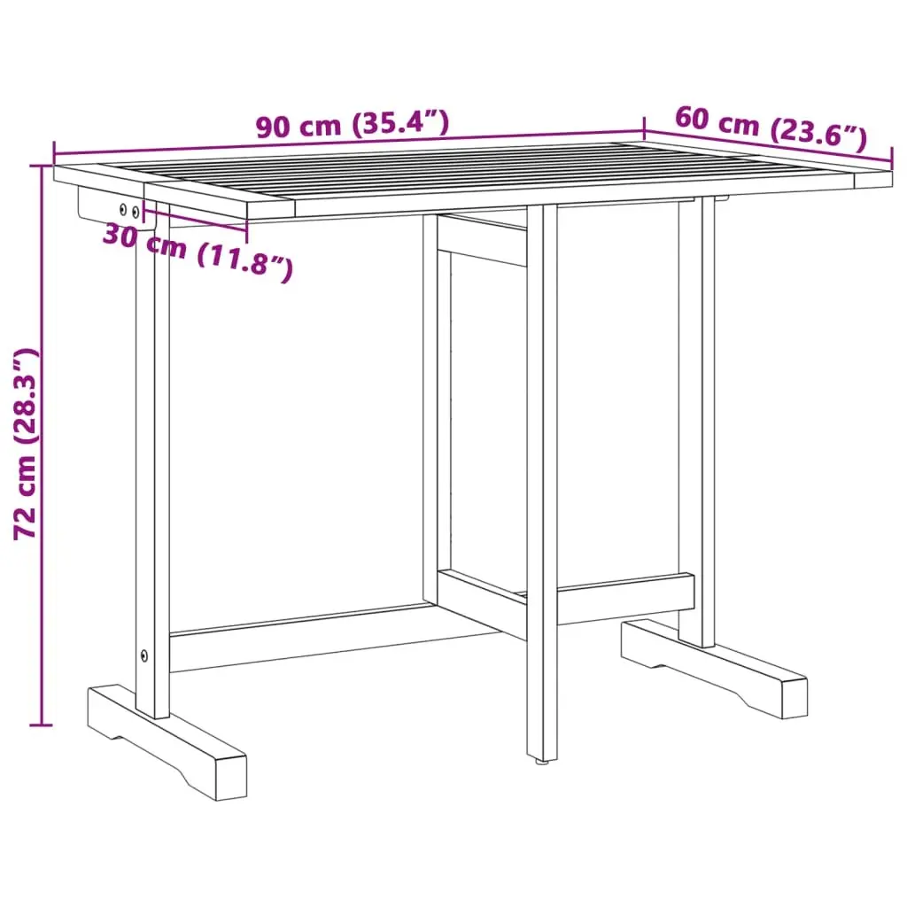 Folding Table Solid Acacia Wood 90x60x72cm Brown